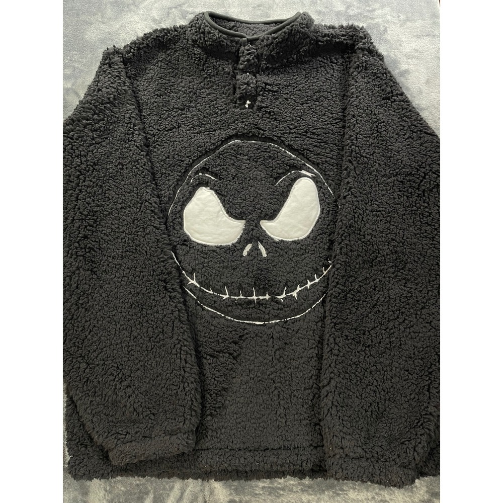 Nightmare Before Christmas Jack Skellington Black Sherpa Fleece Pullover Mens XL